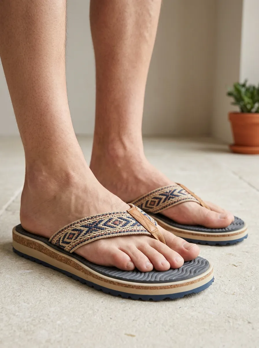 Men's Bohemian Pattern Woven Strap Cork Printed Flip Flops