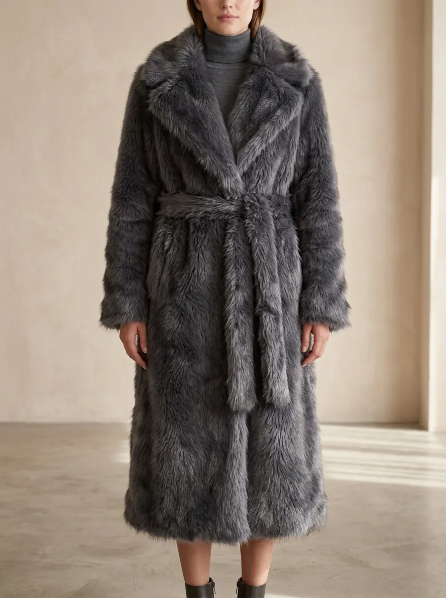 Finish Faux Fur Belted Coat