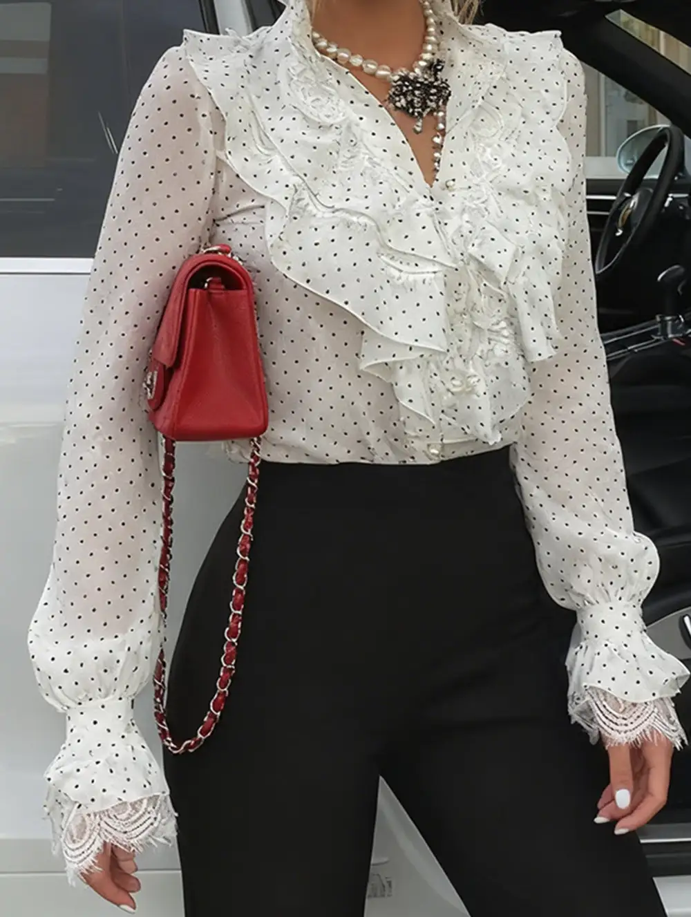 Polka Dot Loose Long Sleeve Blouse