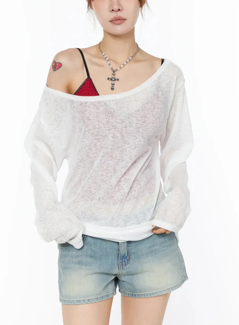 Sheer Off-Shoulder Long Sleeve Top