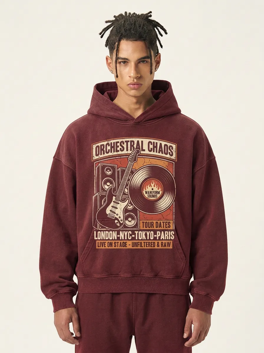 Men's Rock Music Orchestral Chaos Guitar Vinyl Printed Hoodie