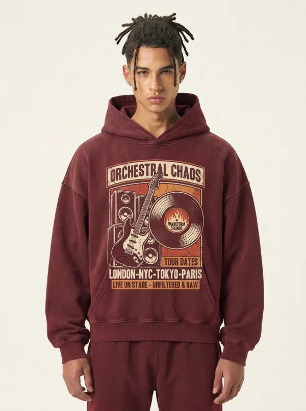 Men's Rock Music Orchestral Chaos Guitar Vinyl Printed Hoodie