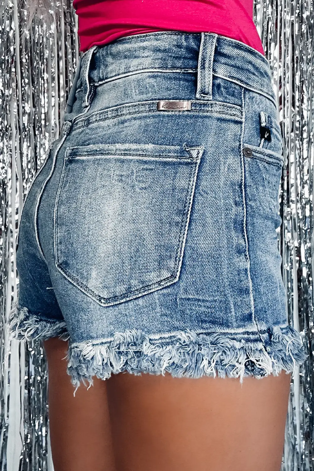 Blue Raw Hem High Waist Skinny