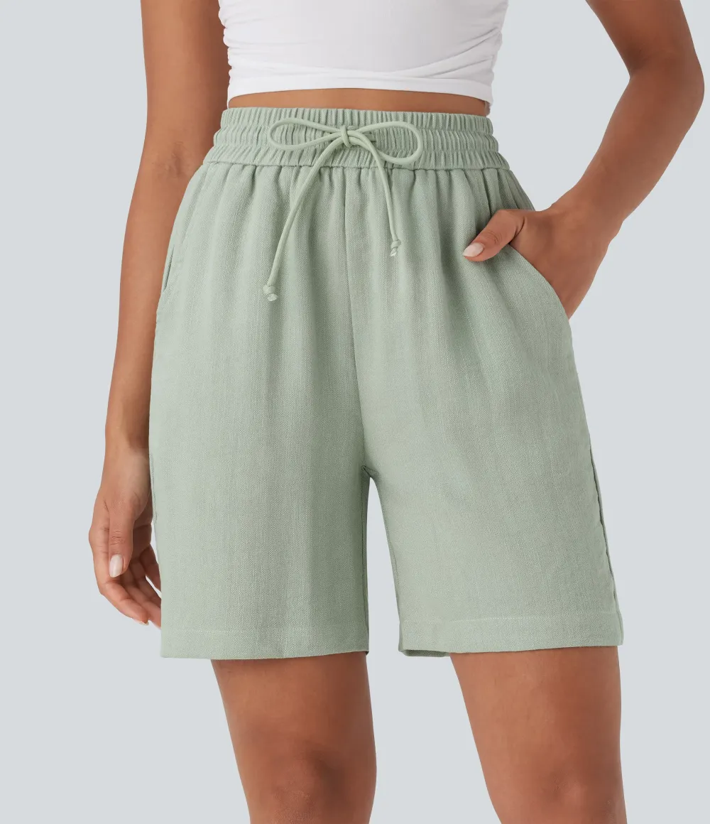 2026🔥High Waisted Drawstring Casual Linen-Feel Shorts with Pockets