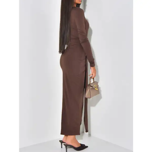 Long Sleeve Tie Front Bodycon Maxi Dress