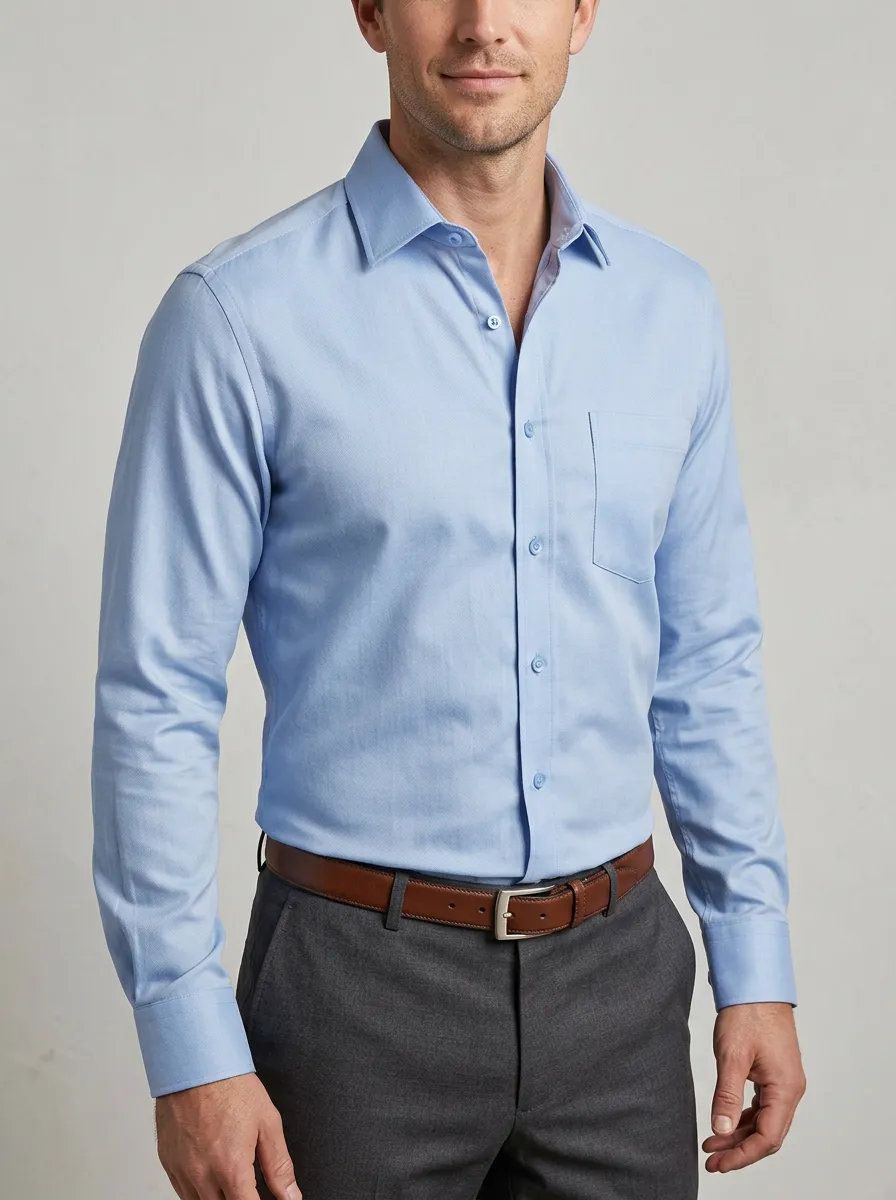 Men's Light Blue Point Collar Button-Down Shirt