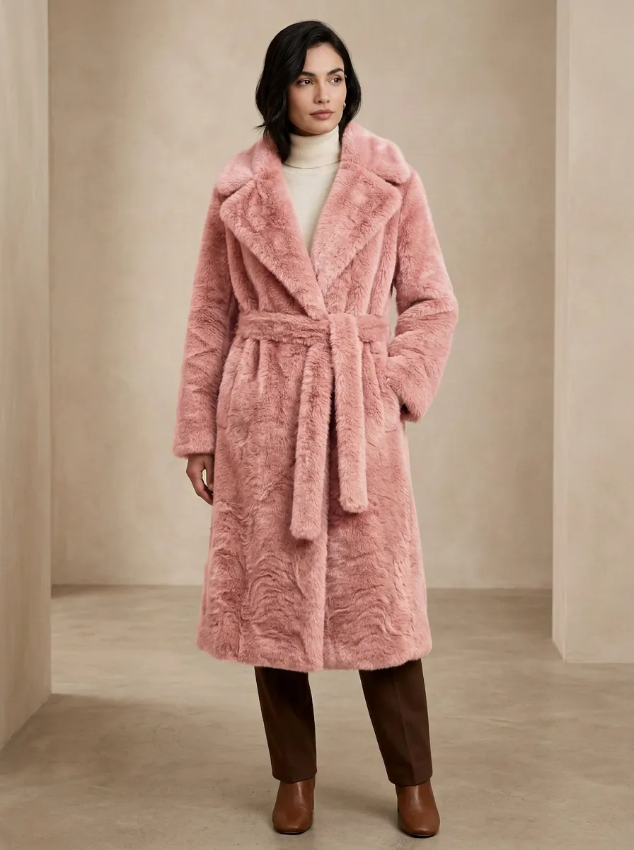 Sophisticated Faux Fur Belted Coat