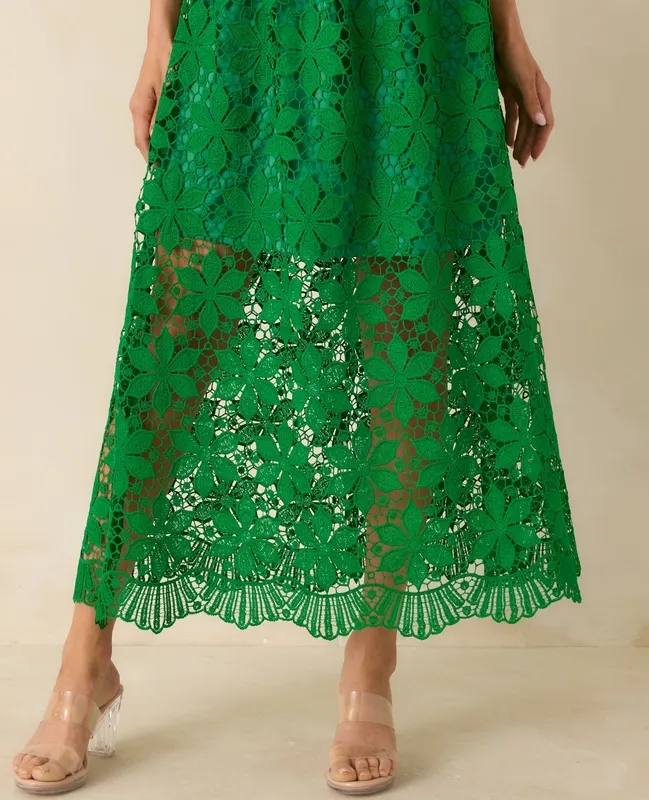 Green Floral Lace Maxi Skirt