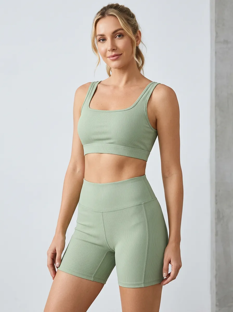 Contemporary Ribbed Texture Edit Women's Tank Top And Sports Shorts Set