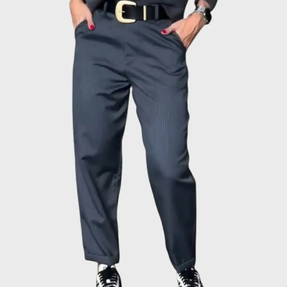Straight Leg Striped High Waist Trousers
