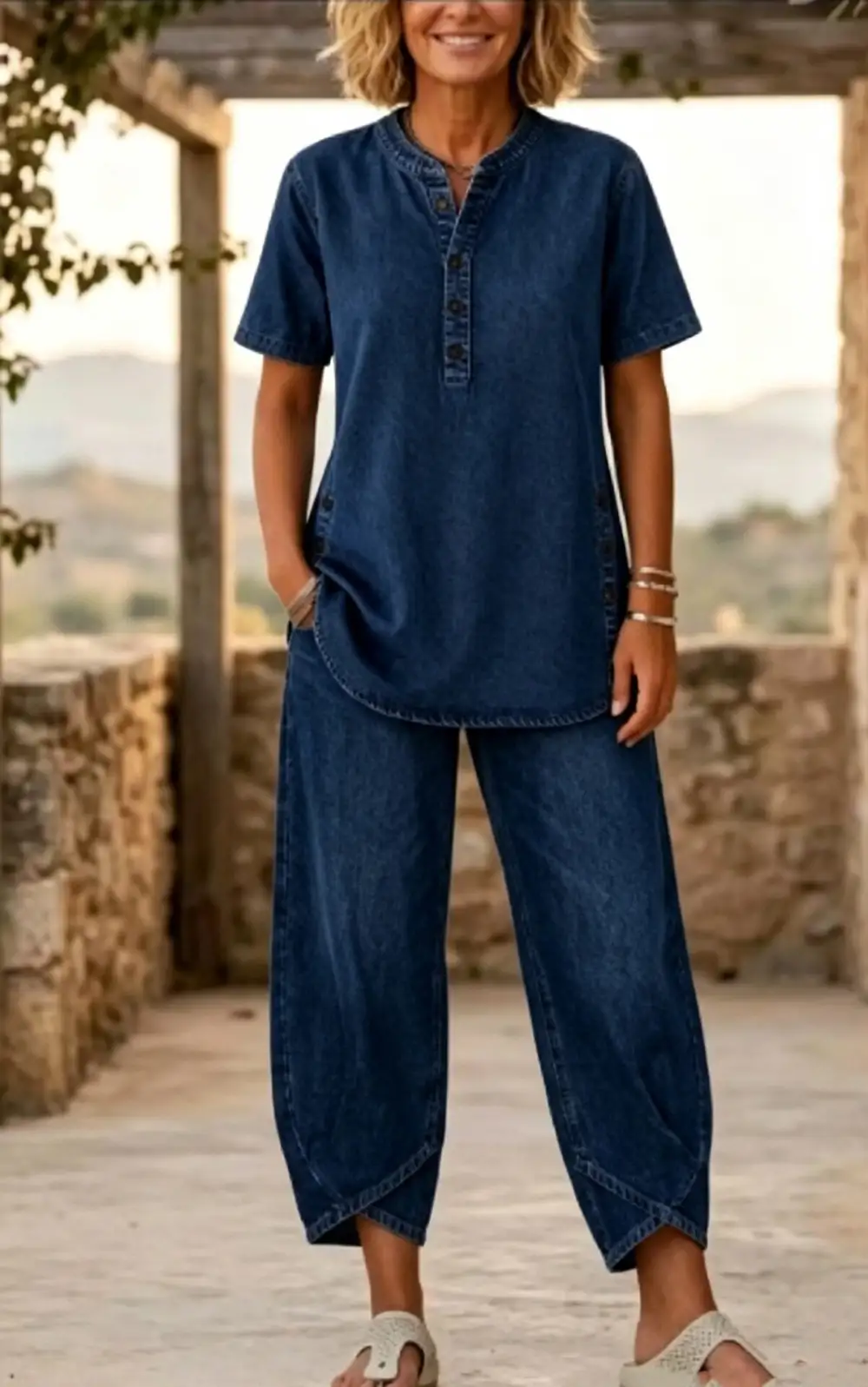 Lapel Button-Up Women's Lounge Set