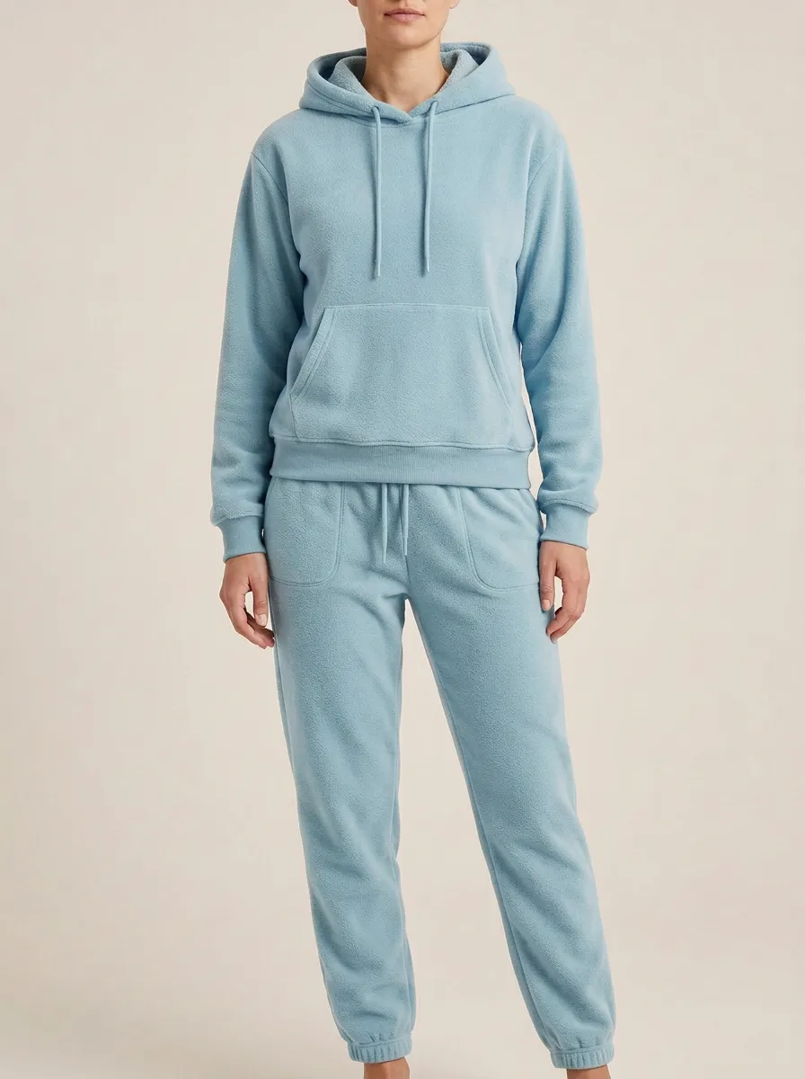 Women's Drawstring-Hood Fleece Hoodie And Adjustable-Waist Jogger Set