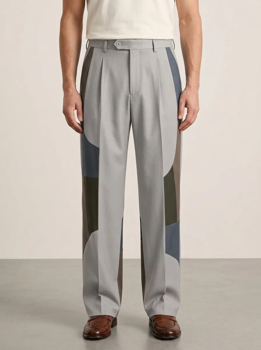 Men's Modern Minimalist Colorblock Printed Wide Leg Trousers