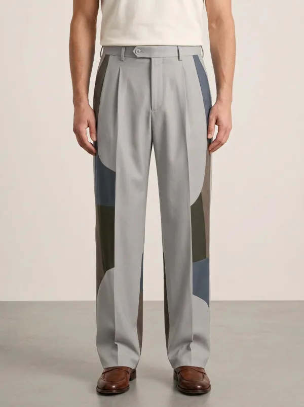Men's Modern Minimalist Colorblock Printed Wide Leg Trousers