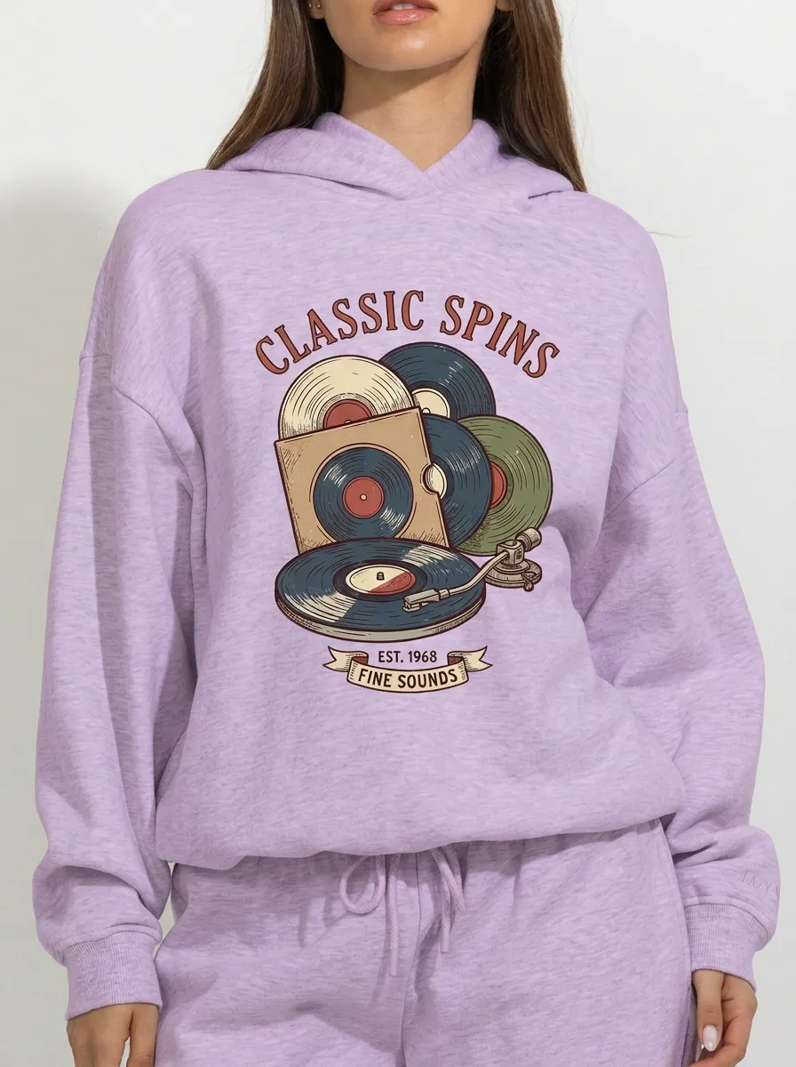 Women's Music Classic Spins Vinyl Record Graphic Hoodie