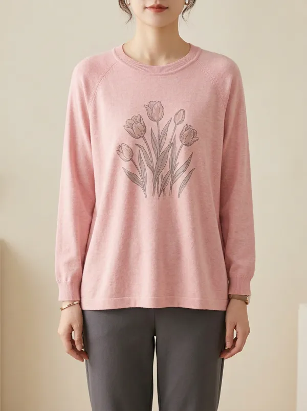 Women's Tulip Graphic Raglan Knit Sweater