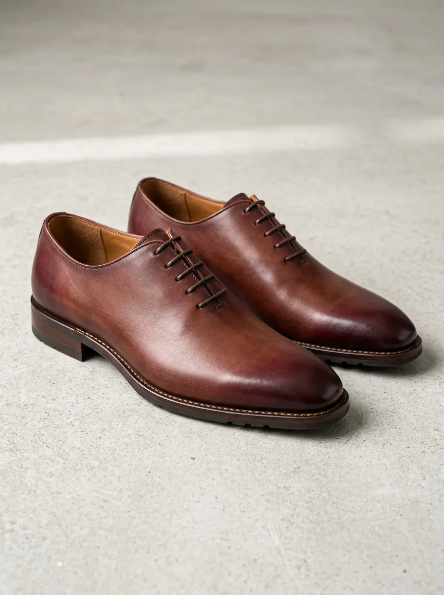 Burnished Round Toe Oxford Dress Shoes