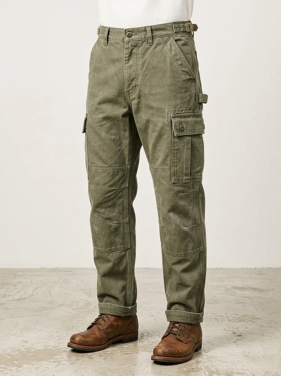 Men's Relaxed Vintage Canvas Military Cargo Pants