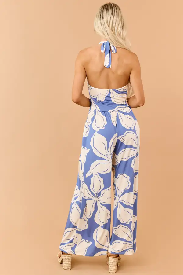 Dusty Tropical Floral Knit Halter Neck