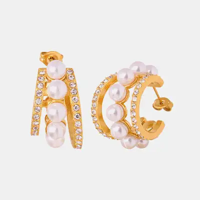 Pearl C Hoop Drop Earrings