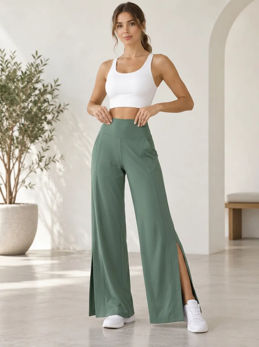 Women's High Waist Active Balance Wide Leg Slit Training Pants