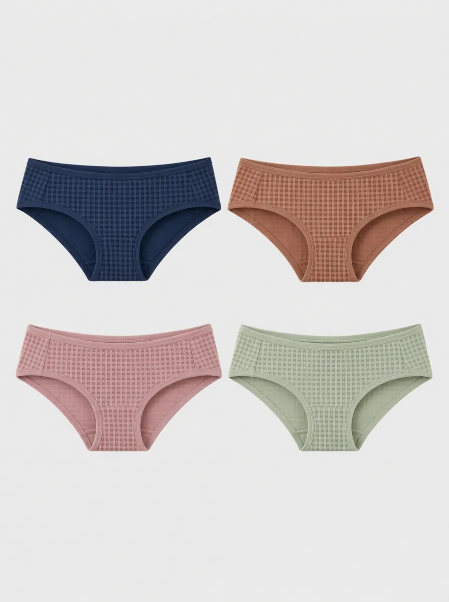 Women's Multicolor Gingham Patterned Bikini Briefs 4-Pack