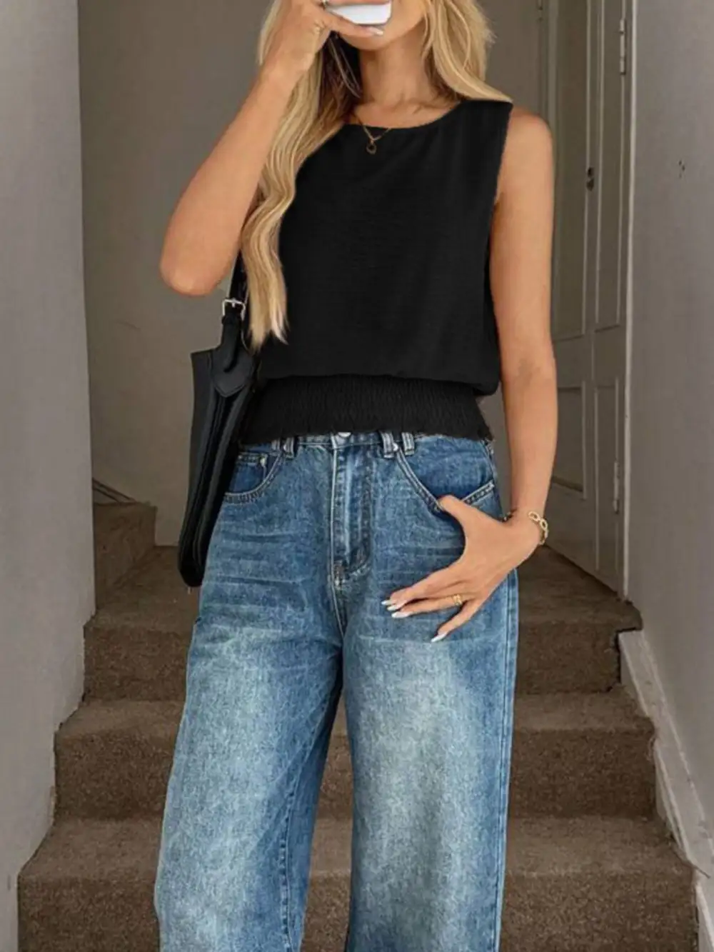 Round-Neck Smocked Tank Top