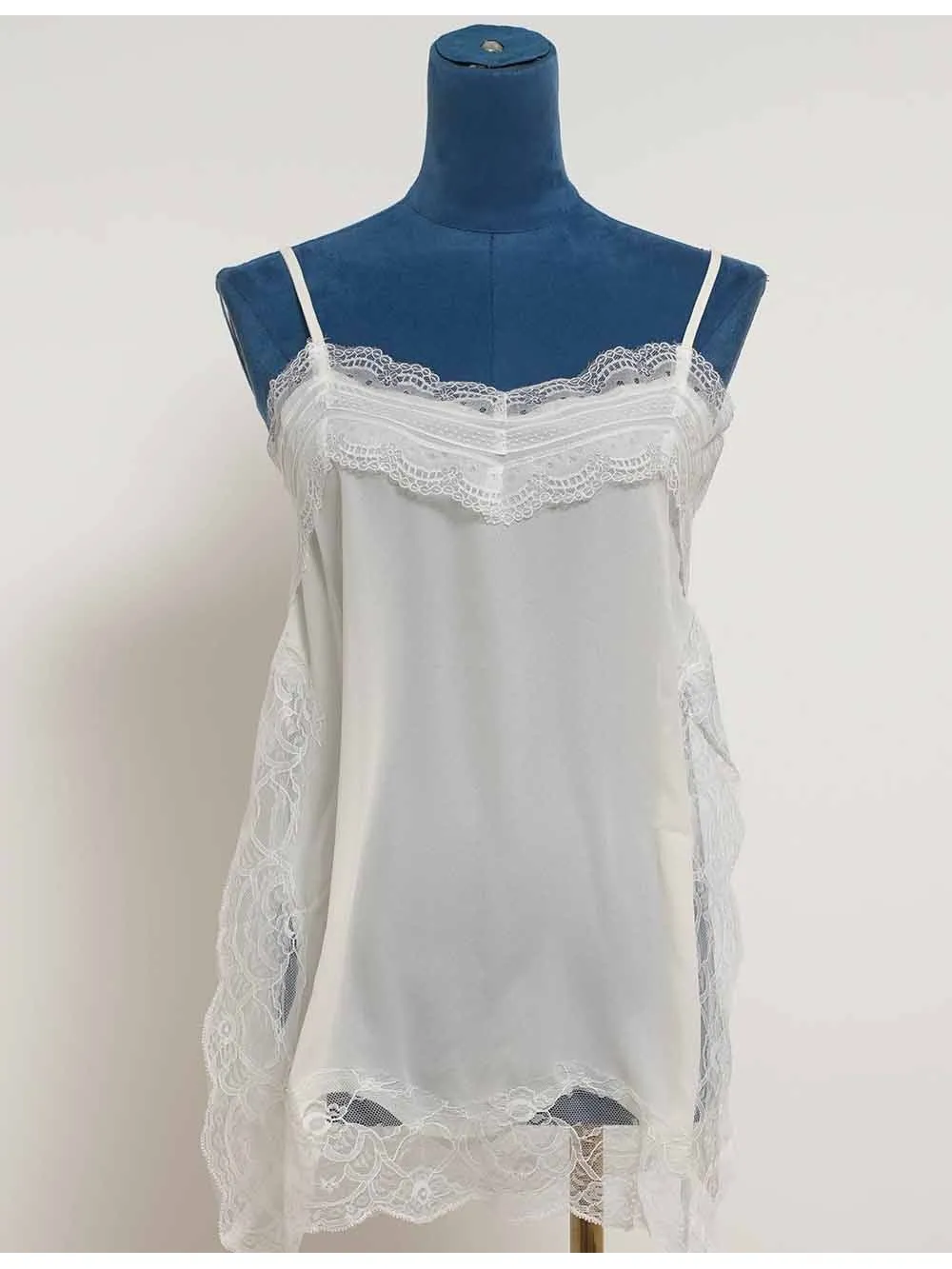 Chic Lace Trim V Neck Side Split Cami Top