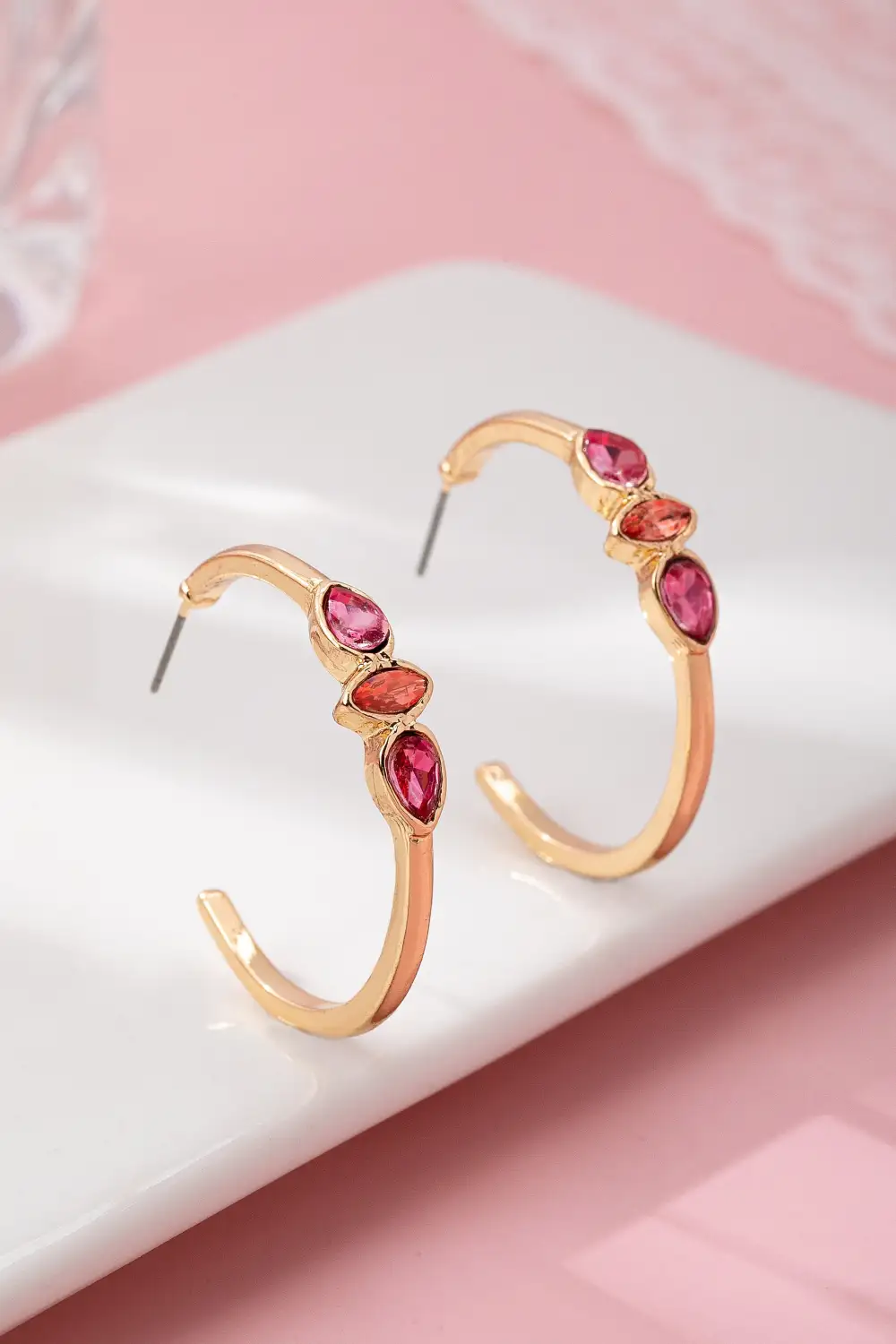 Fuchsia Marquise Crystal Hoop arrings