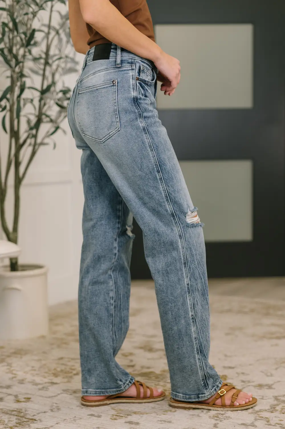 Denim High Rise Slim Straight Casual Jeans