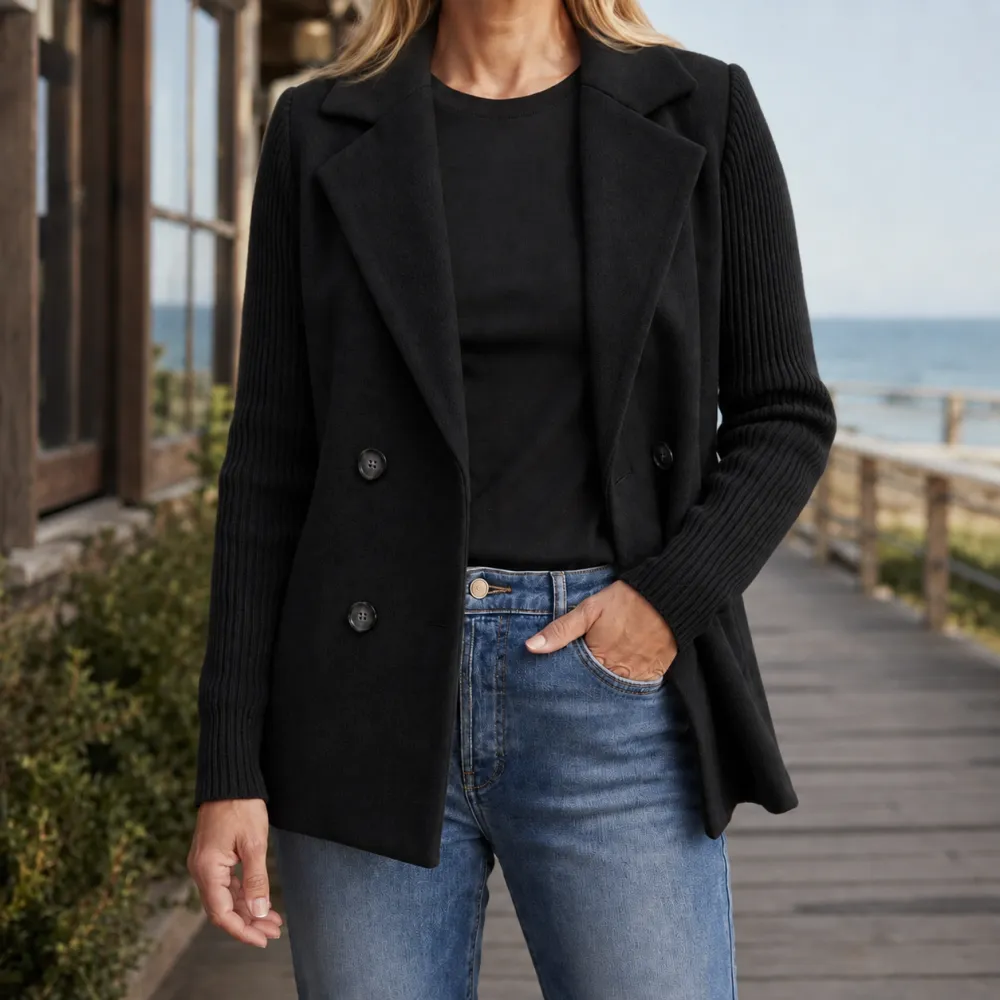 Double-Breasted Notched Lapel Blazer