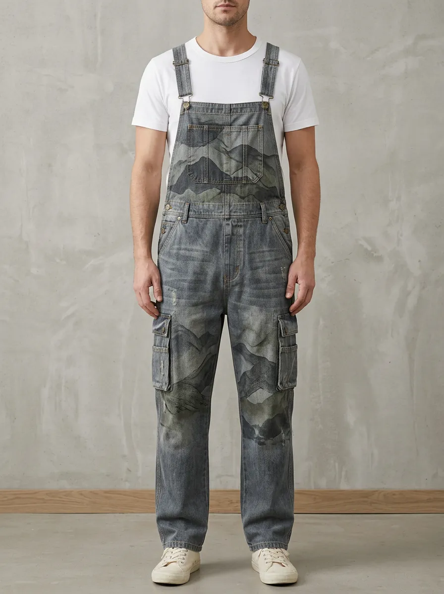 Camo Print Cargo Overalls