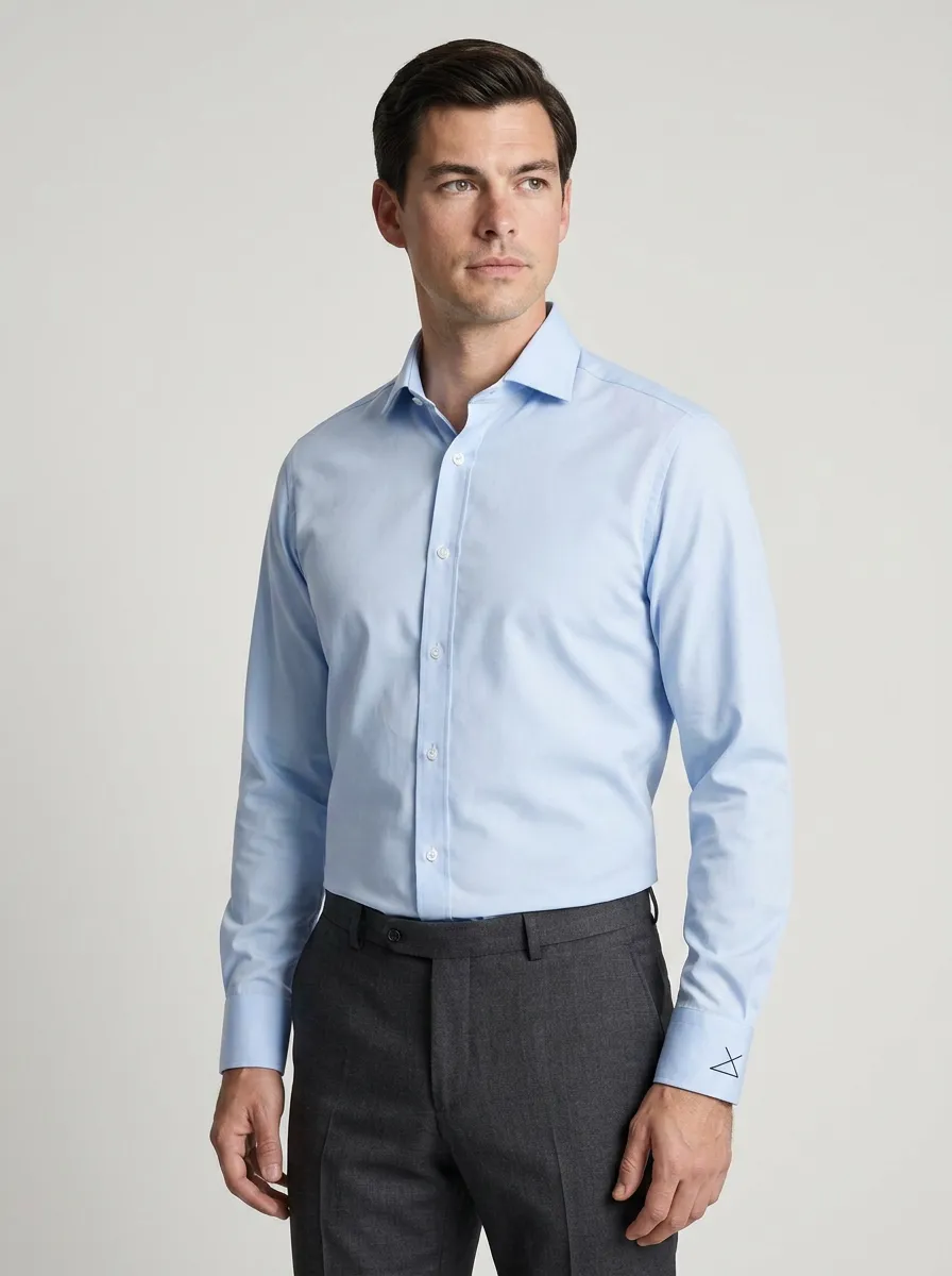 Men's Business Casual Non-Iron Cotton Triangle Logo Embroidered Shirt