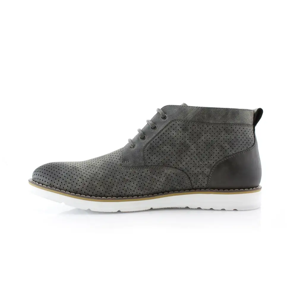 Faux-Leather Burnished Perforated Ankle Boots