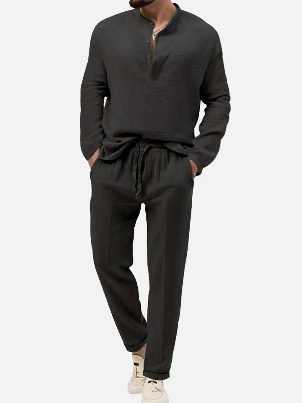 Linen Look Henley Loungewear Set