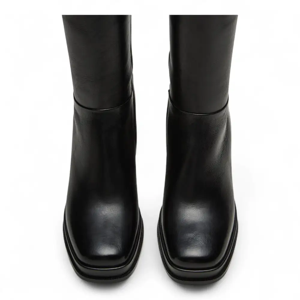 Mystery Black Leather Women's Block Heel Platform Boot