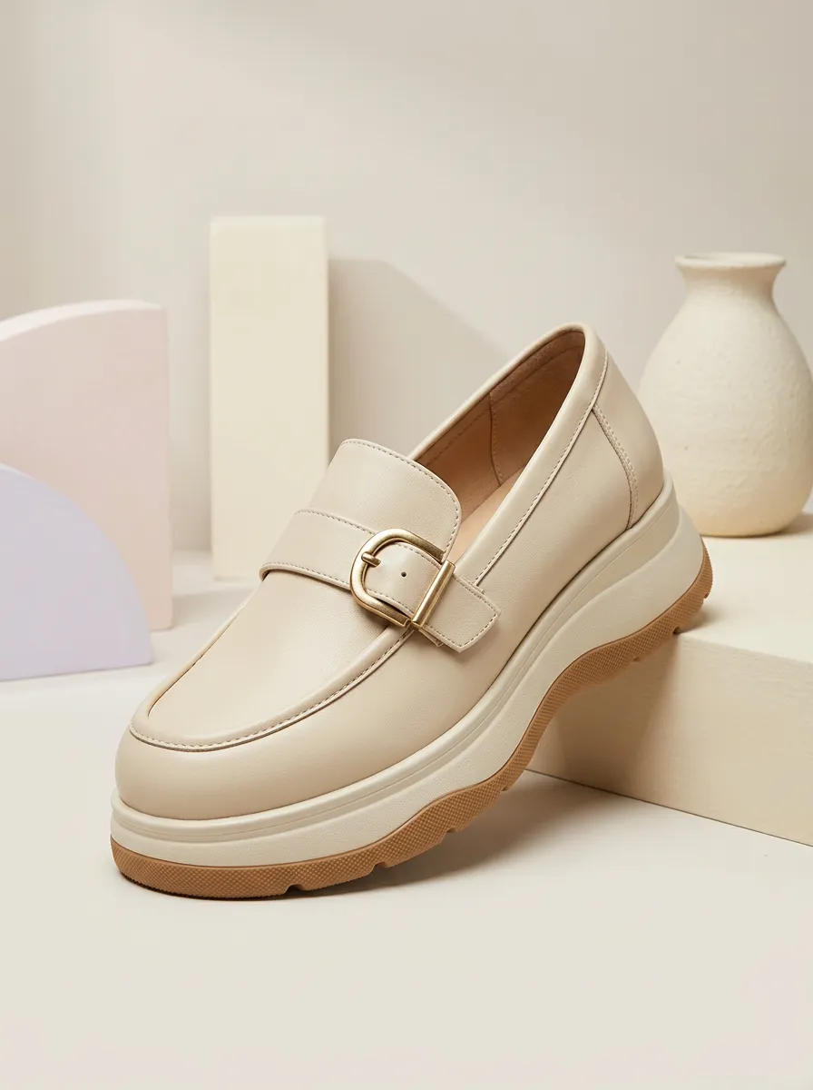 Buckle-Strap Slip-On Women's Chunky Platform Shoes
