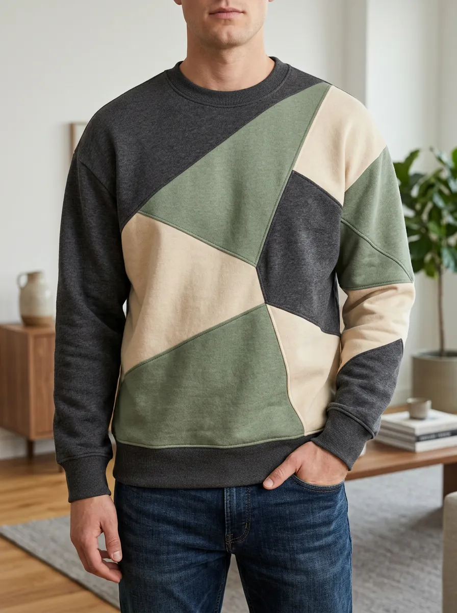 Men's and Sage Color-Block Crewneck Sweatshirt