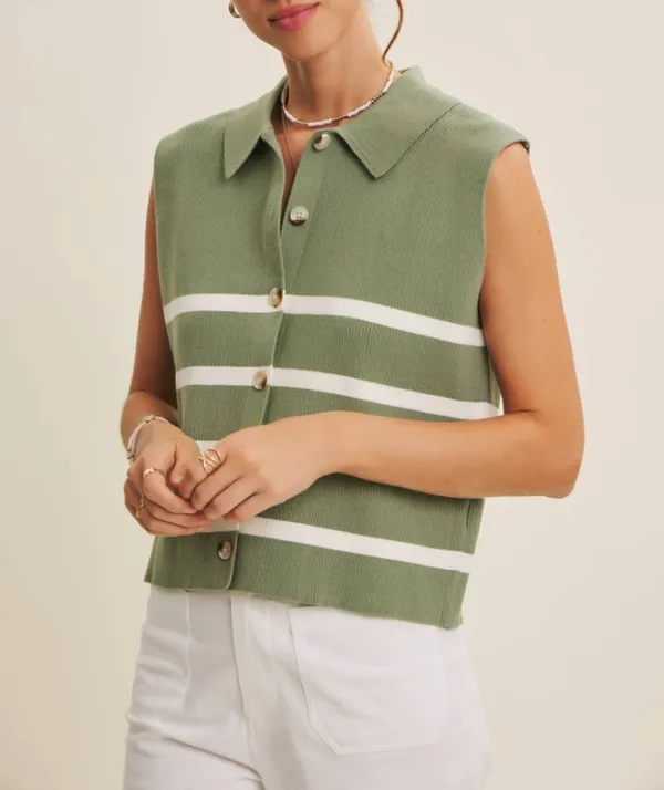 Ribbed Button-Down Sweater Vest