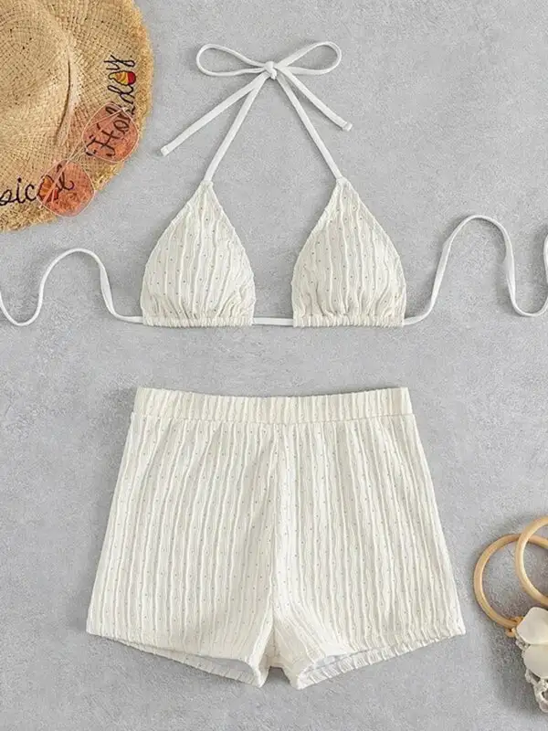 Lace Up Textured Coordinated Bikini Swim Set