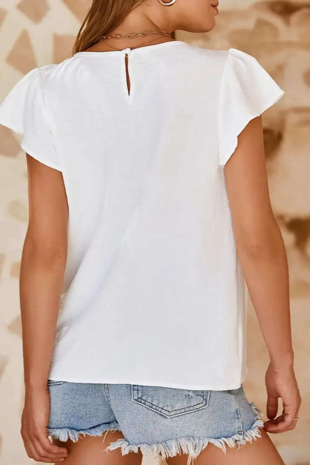 Ruffle Sleeve Round Neck Casual Blouse