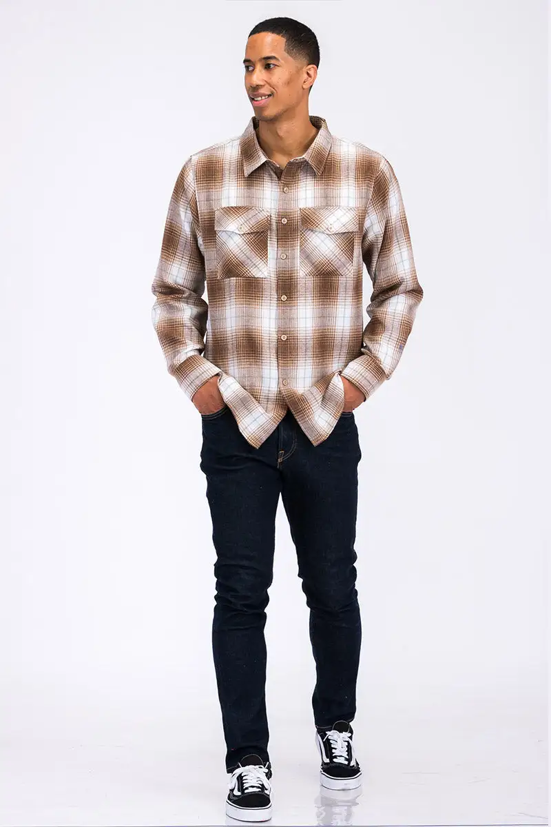 Brown Green Brushed Flannel Shirt