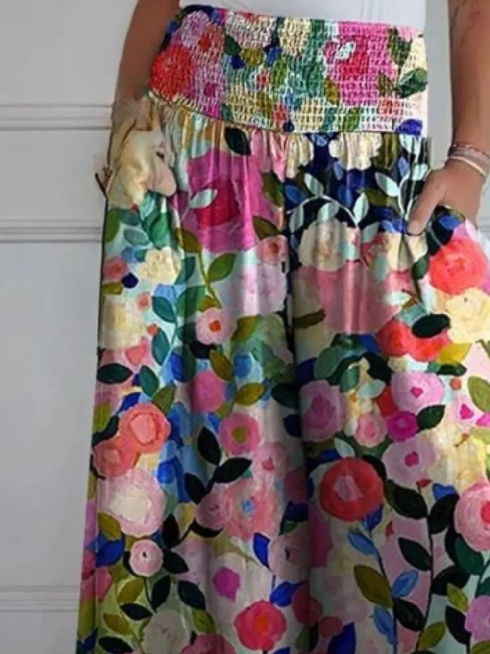 Full Size Smocked Wide Leg Pants With Pocket