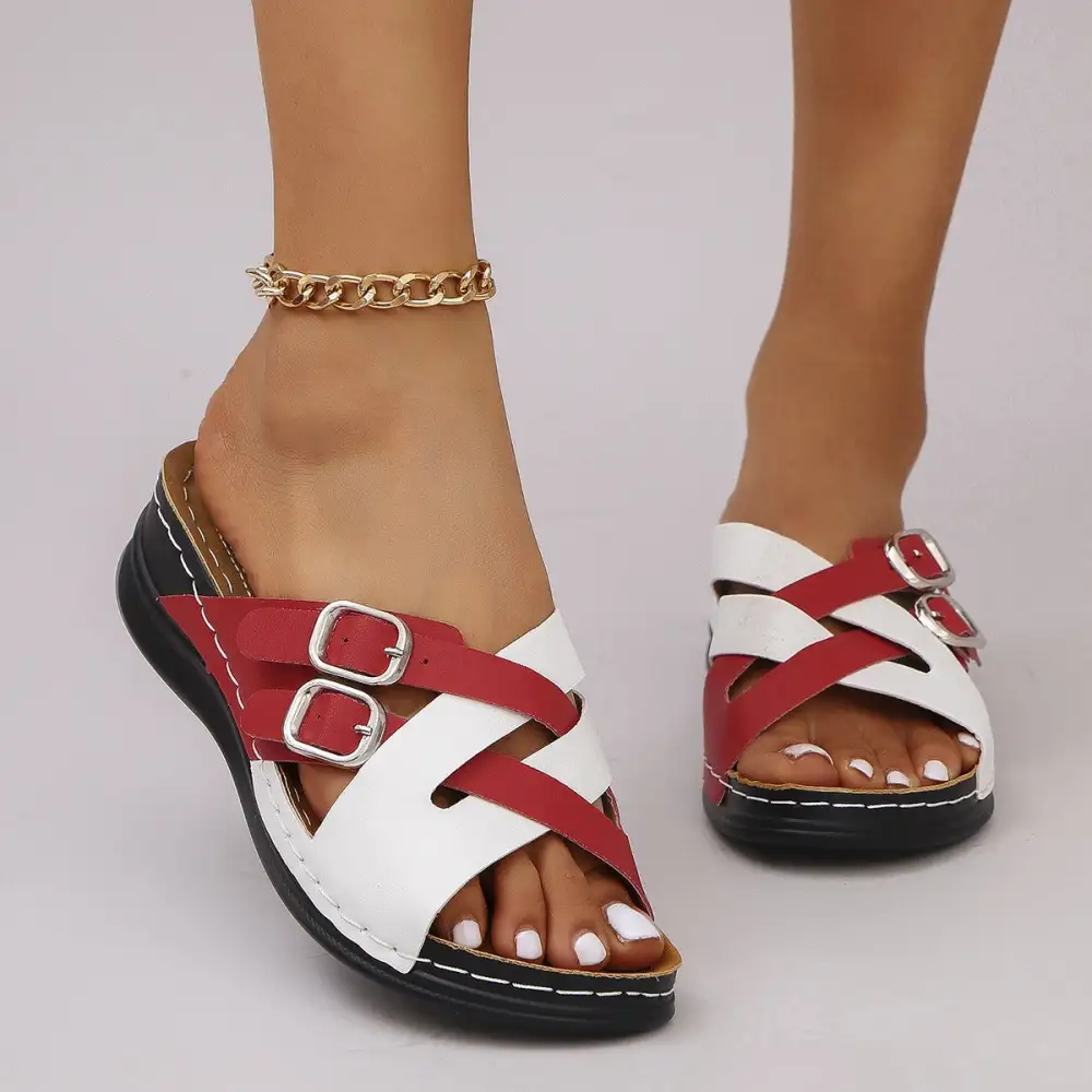 Cushioned Peep Toe Thick Sole Slide Sandals