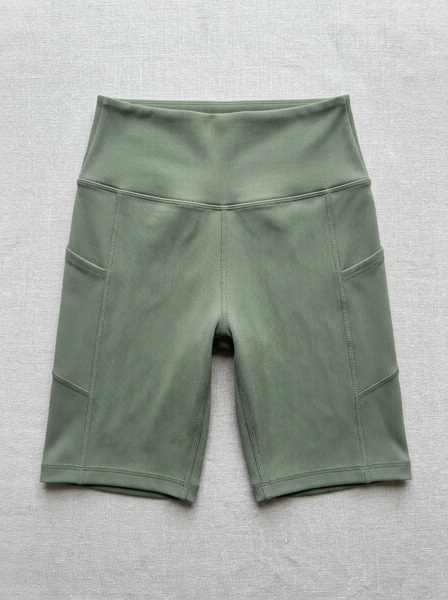Women's Studio Yoga Fitness Ribbed Pocket Biker Shorts