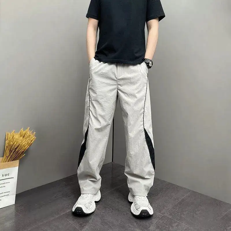 Contrast Panel Wide-Leg Utility Pants