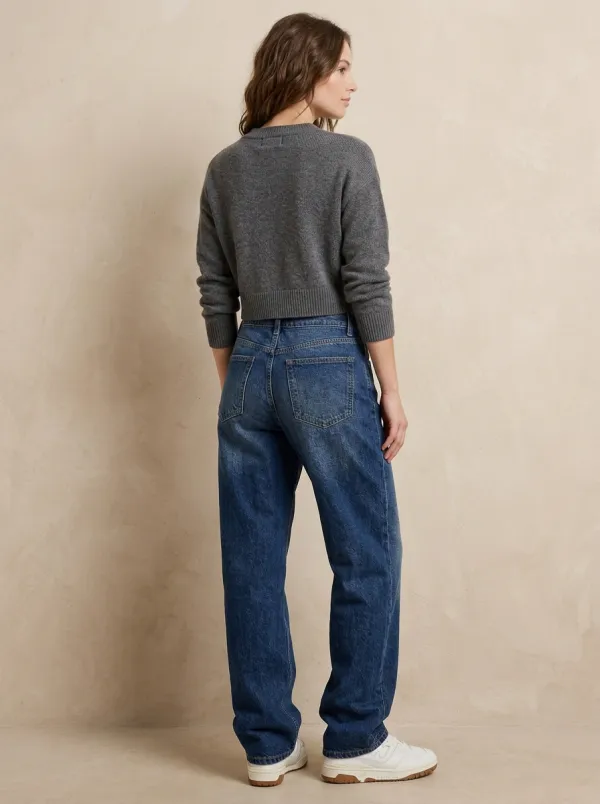 Women's Casual Fashion Blue Denim Wide Leg Jeans