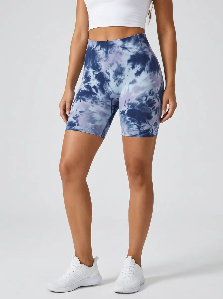 Women's Tie-Dye Ribbed-Waistband High-Rise Biker Shorts