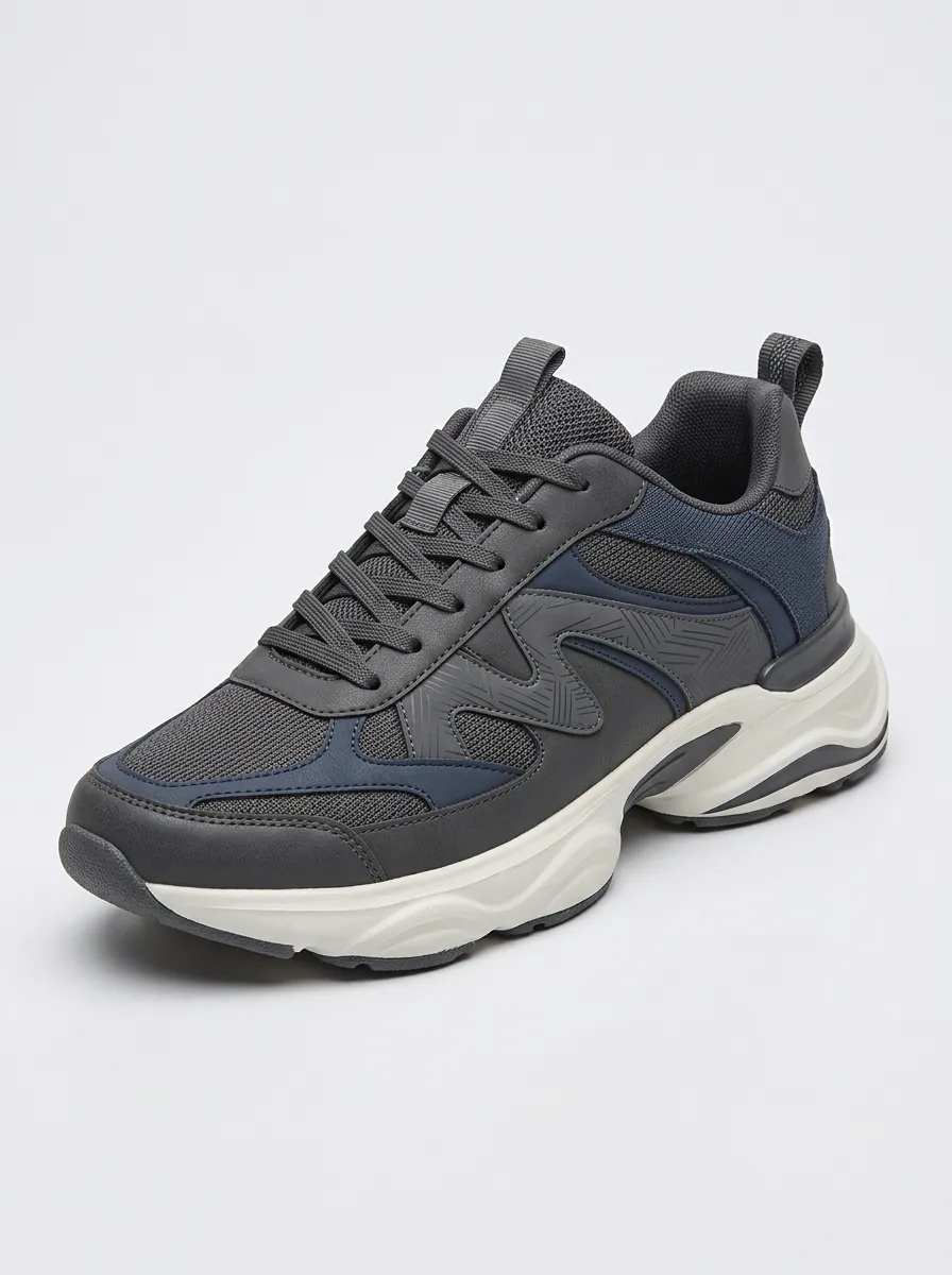 Men's Charcoal & Navy Paneled Chunky Sneakers