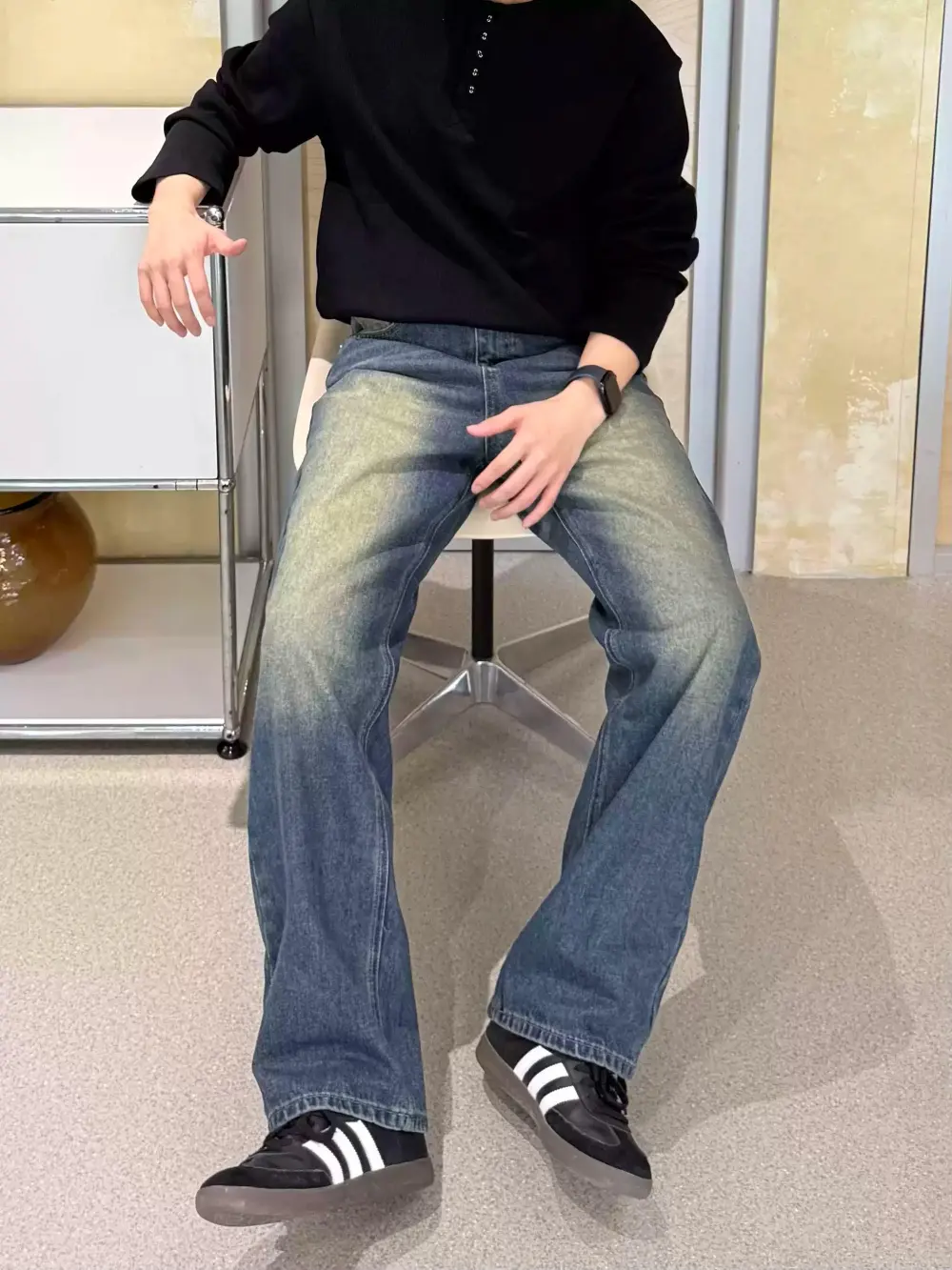 Acid Wash Straight Leg Jeans